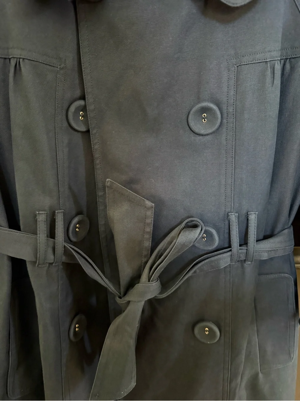 Cynthia Steffe Navy Blue Double Breasted Trench Coat Small Peter Pan Collar